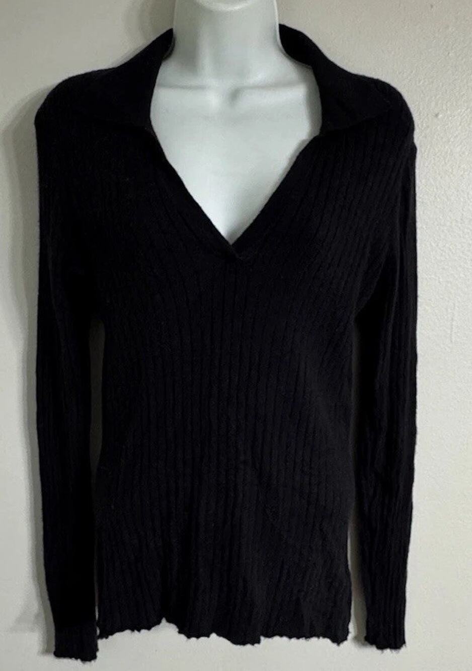 Marine Layer Sweater Women's Medium Ribbed Knit Long Sleeve Polo Black Classic